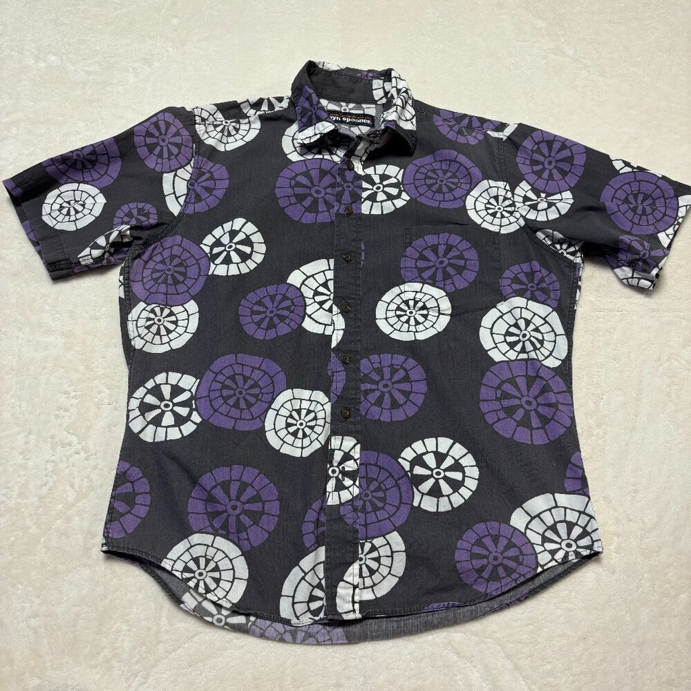 Reyn‎ Spooner Mens Button Down Medium Hawaiian Traditional Grey Purple Aloha